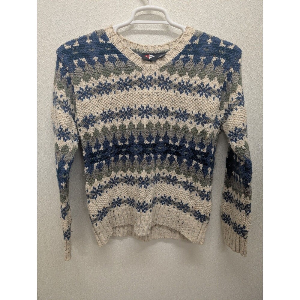 Vintage No Boundaries Sweater Medium Fair Isle Nordic Wool VTG Heavy Knit Fleck